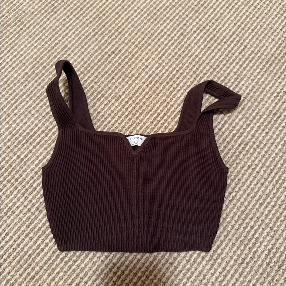 Brown Ribbed Knit Top